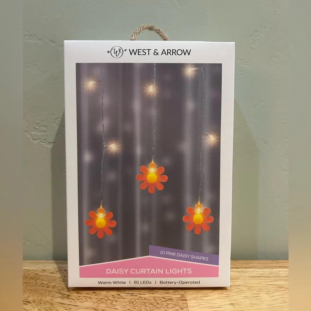 West & Arrow Pink Daisy Curtain Lights Warm White LEDs. Brand New In Box.